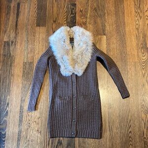 Brown Sweater with Faux Fur Collar - Ralph Lauren